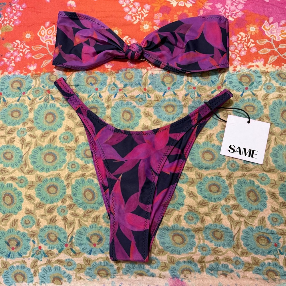SAME Los Angeles Women's Floral Bandeau Bikini Set Size S